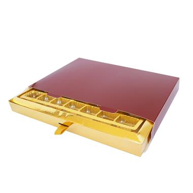Szkatułka 35 pralin wysuwana 300x204x32mm bordo i złoto (opak 50 szt) (DLX35) - Scatolificio